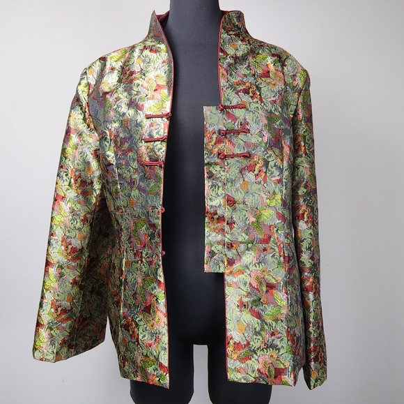 SILVER DRAGON Asian silk brocade jacket - Picture 6 of 14
